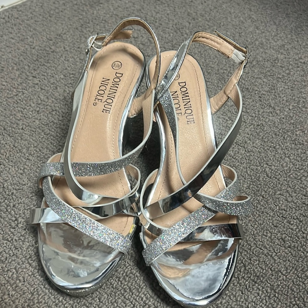 Dominique Nicole silver sparkly wedges Size 8.5
